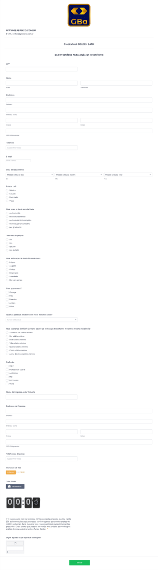 Formulário Golden Bank Assist Form Template