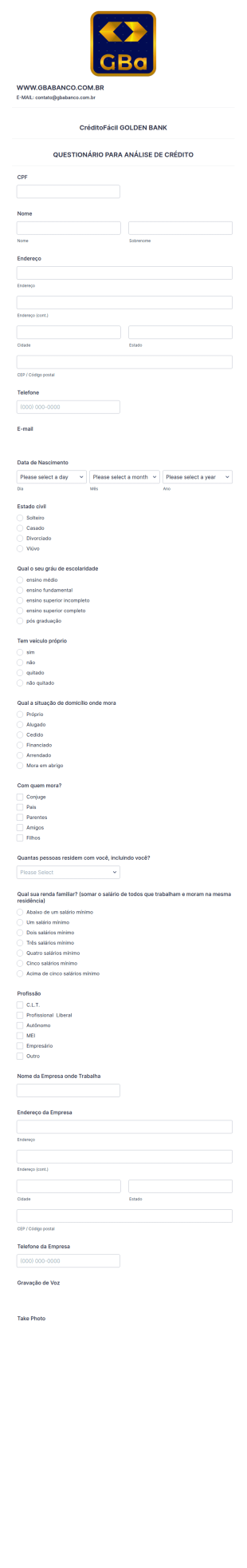 Formulário Golden Bank Assist