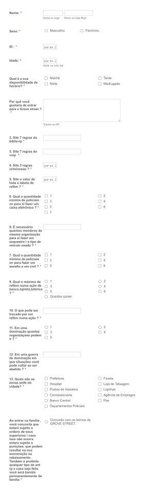 Formulário GROVE STREET  Brasil RolePlay Form Template