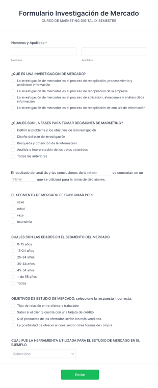 Formulario Investigación De Mercado Marketing Digital