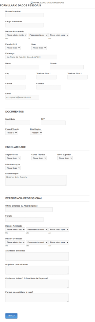 Formulário Kaizen