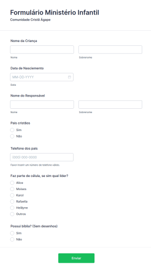 Formulário Ministério Infantil