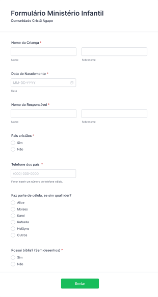 Formulário Ministério Infantil Form Template