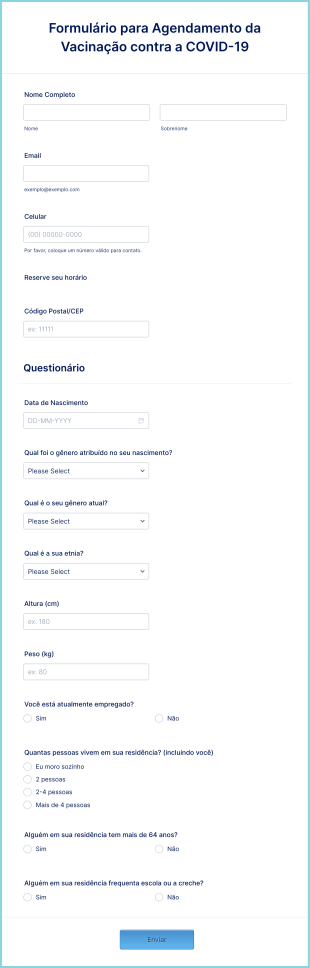 Formulário Para Agendamento Da Vacinação Contra A COVID 19 Form Template