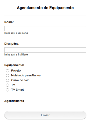 Formulário Para Agendamento De Equipamento