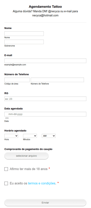 Formulário Para Agendamento De Serviço