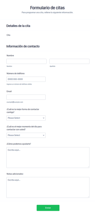 Formulario Para Agendar Citas