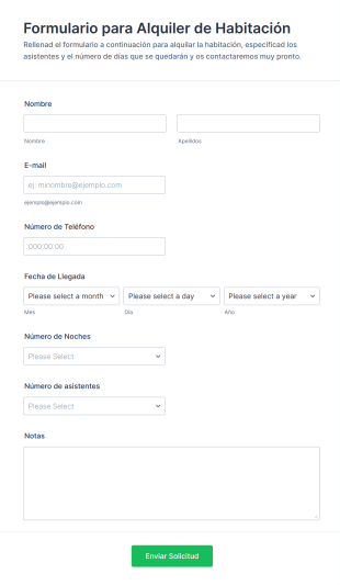 Formulario Para Alquiler De Habitación