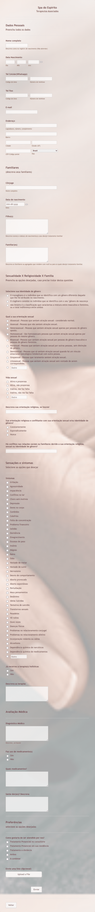 Formulário Para Anamnese Para Tratamento Terapêutico