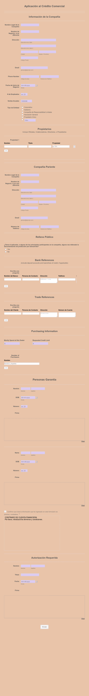 Formulario Para Aplicación Al Crédito Comercial Form Template
