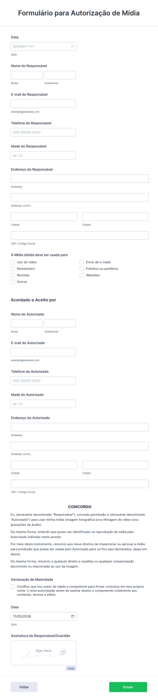 Formulário Para Autorização De Mídia