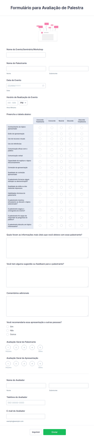 Formulário Para Avaliação De Palestra
