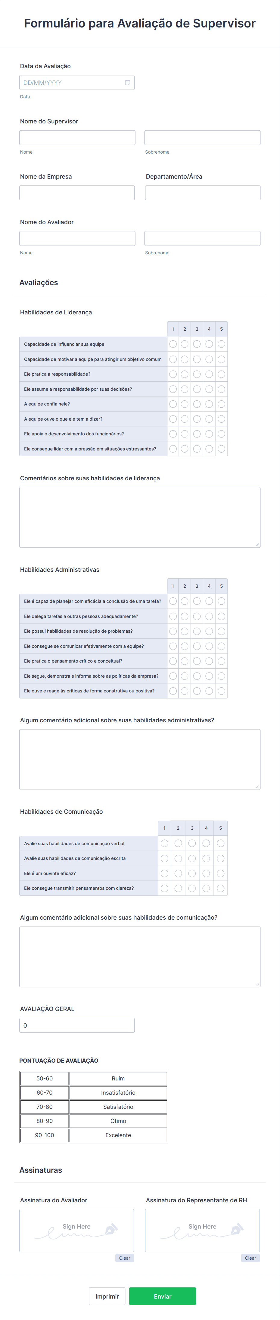 Formulário para Avaliação de Supervisor | Jotform