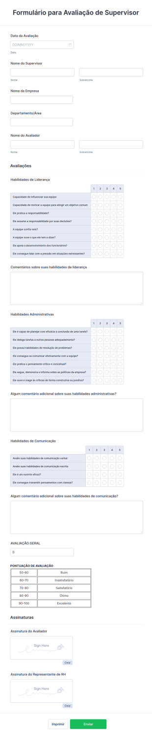 Formulário Para Avaliação De Supervisor