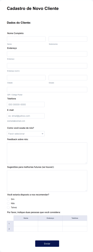 Formulário Para Cadastro De Novo Cliente Form Template