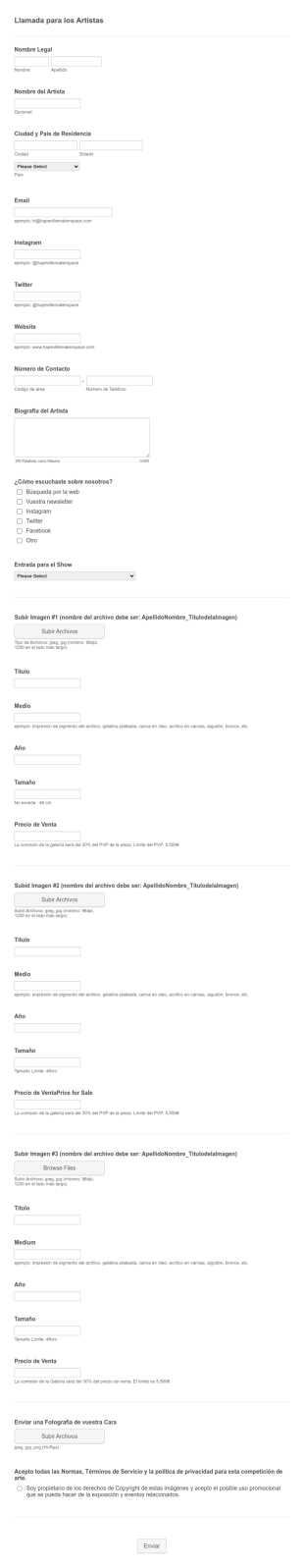 Formulario Para Candidaturas De Artistas