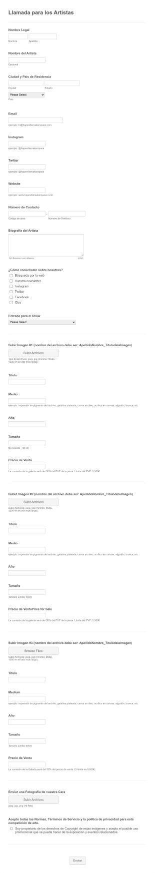 Formulario Para Candidaturas De Artistas