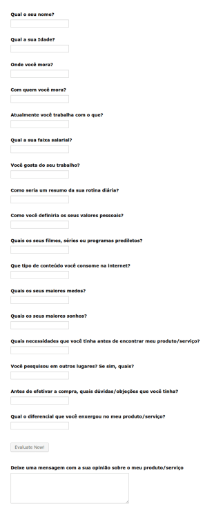 Formulário Para Captação De Informações De Compradores