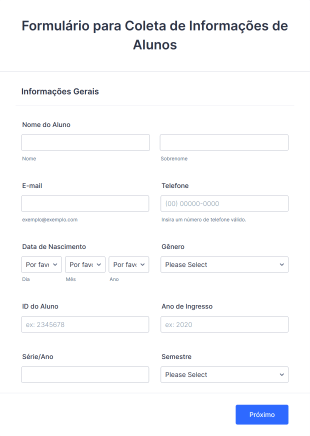 Formulário Para Coleta De Informações De Alunos