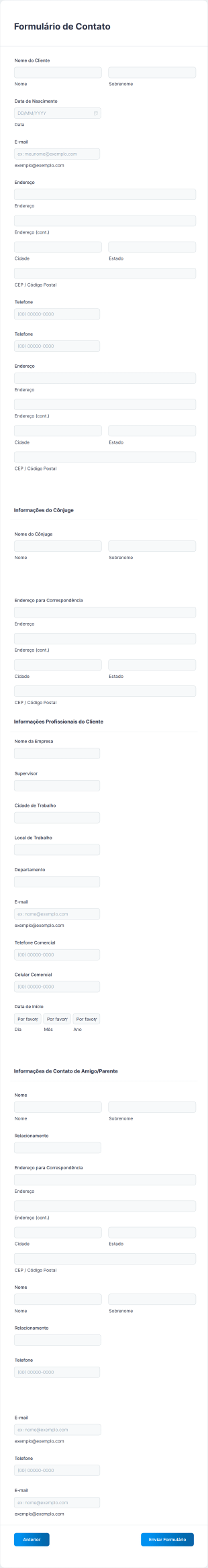 Formulário Para Coleta De Informações De Contato