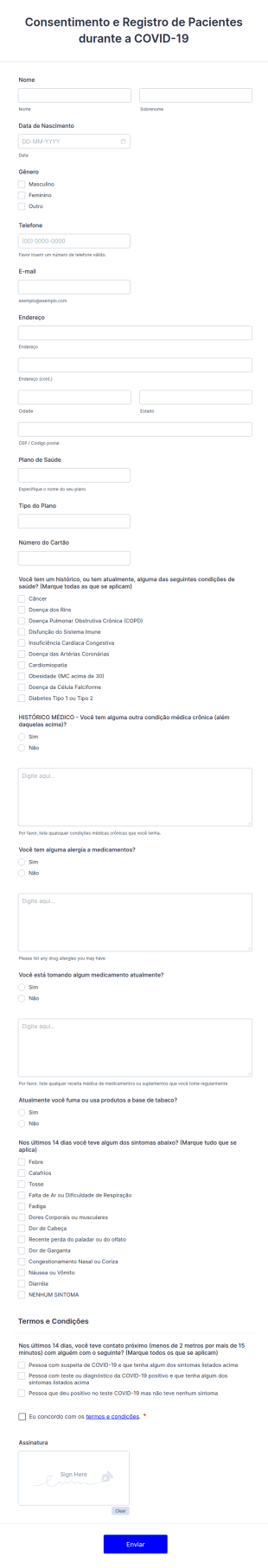 Formulário Para Consentimento E Registro De Pacientes Durante A COVID 19