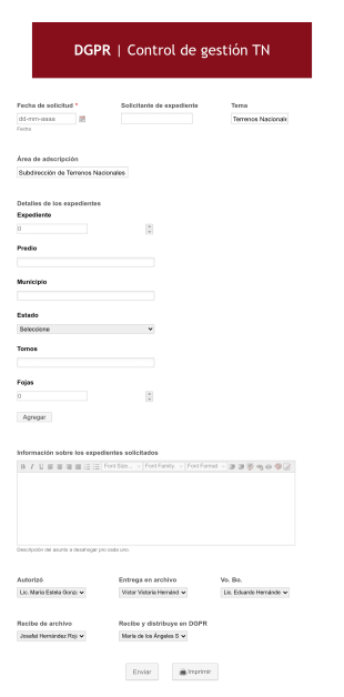 Formulario Para Control De Gestión De Terrenos Nacionales