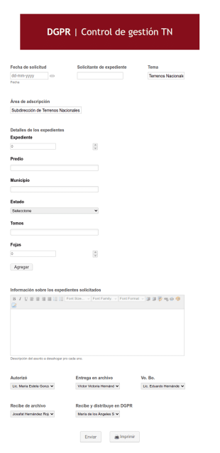 Formulario Para Control De Gestión De Terrenos Nacionales
