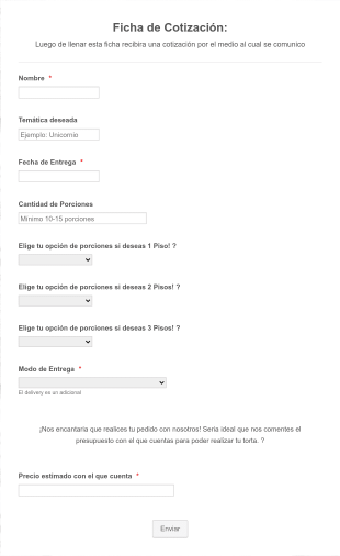 Formulario Para Cotización De Pastelería Elaboración De Pastel Form Template