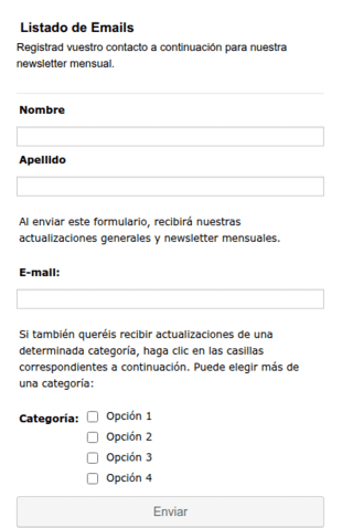 Formulario Para El Listado De Emails
