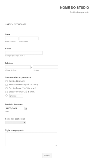 Formulário Para Fotógrafos Form Template