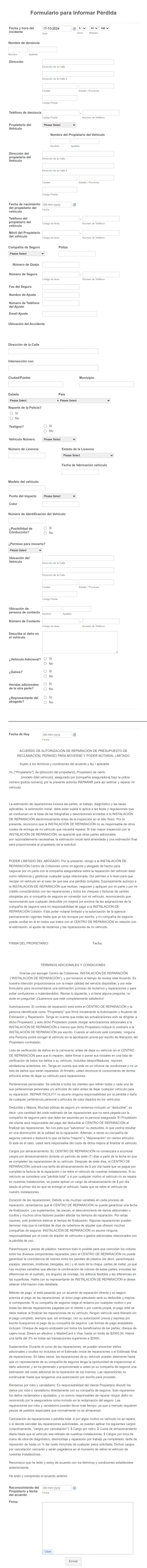 Formulario Para Informar Pérdida