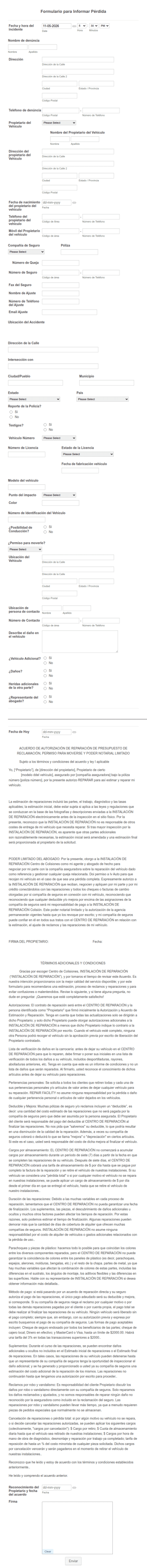 Formulario Para Informar Pérdida