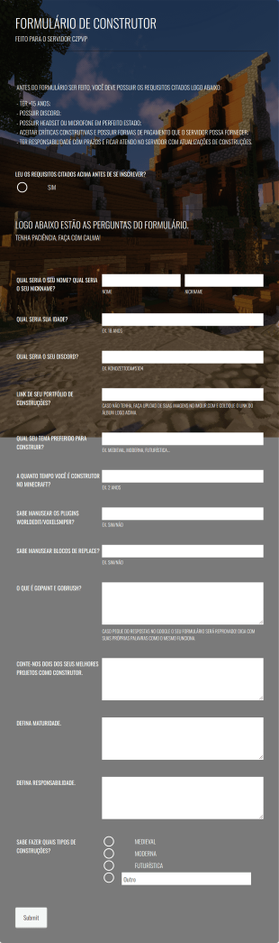 Formulário Para Inscrição De Construtor De Jogos