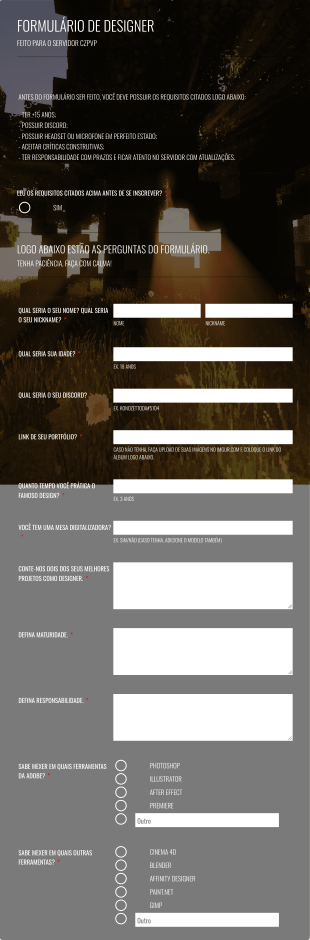 Formulário Para Inscrição De Designer De Jogos Form Template