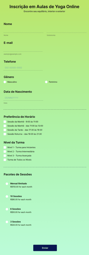 Formulário Para Inscrição Em Aulas De Ioga Online