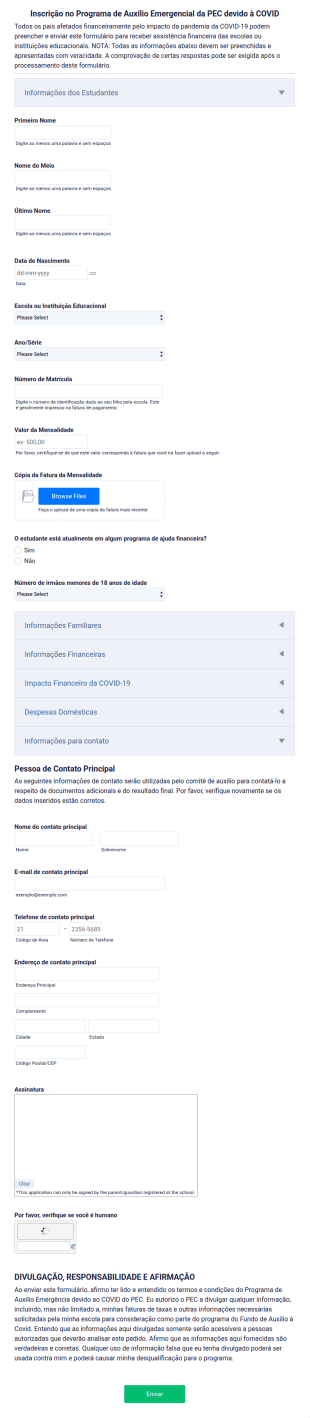 Formulário Para Inscrição Em Bolsa De Estudo Emergencial Durante A COVID 19