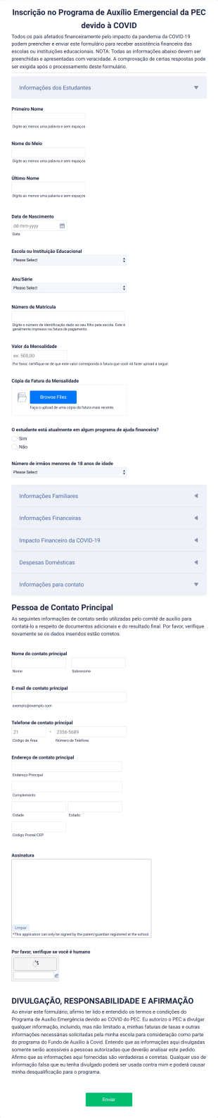 Formulário Para Inscrição Em Bolsa De Estudo Emergencial Durante A COVID 19