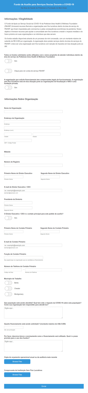 Formulário Para Inscrição No Fundo De Auxílio Para Serviços Socias Durante A COVID 19