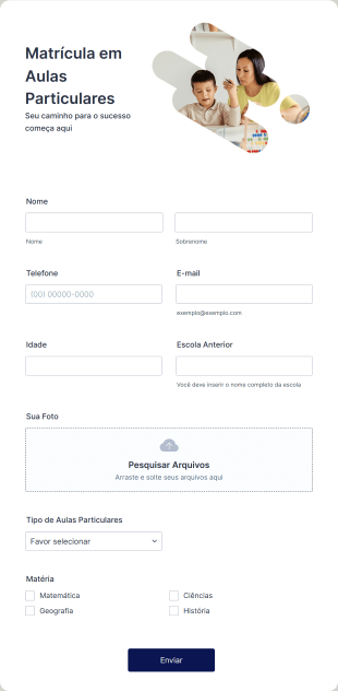 Formulário Para Matrícula Em Aulas Particulares Form Template