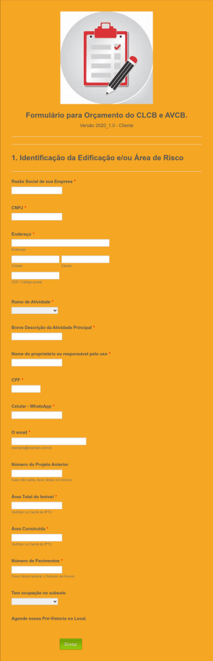 Formulário Para Orçamento Do CLCB E AVCB.