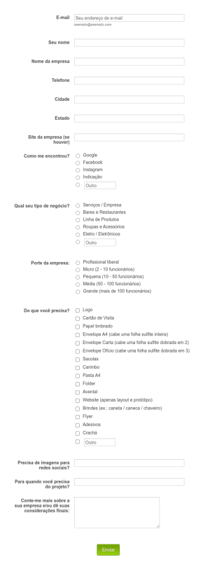 Formulário Para Orçamento