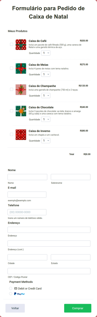 Formulário Para Pedido De Caixa De Natal