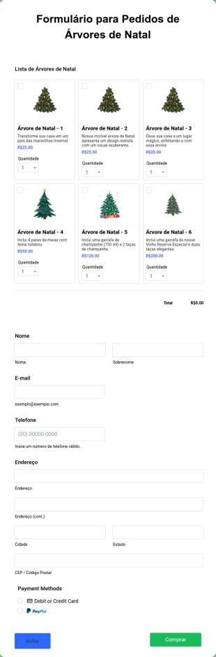 Formulário Para Pedidos De Árvores De Natal