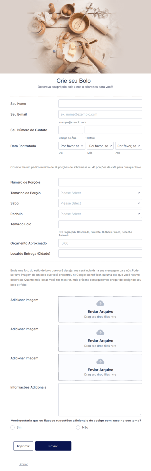 Formulário Para Pedidos De Bolos Temáticos Form Template