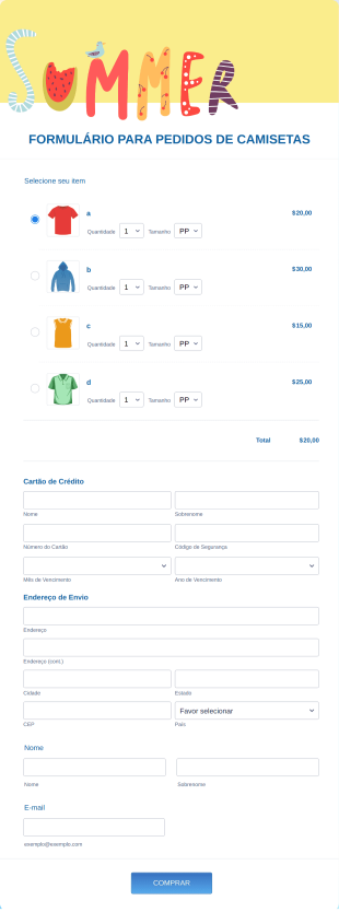 Formulário Para Pedidos De Camisetas (Verão)