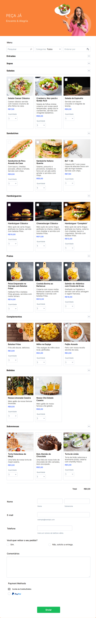 Formulário Para Pedidos Em Restaurantes