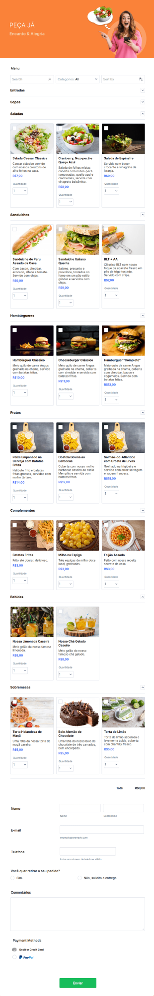 Formulário Para Pedidos Em Restaurantes