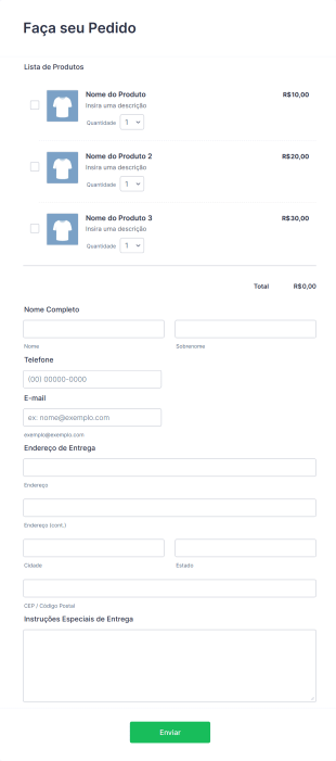 Formulário Para Pedidos Personalizável Form Template