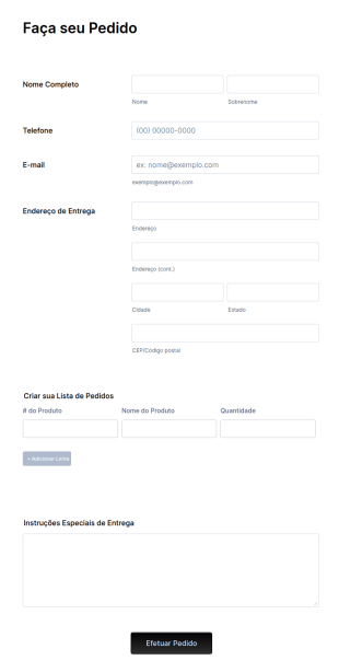 Formulário Para Pedidos Simples Personalizado