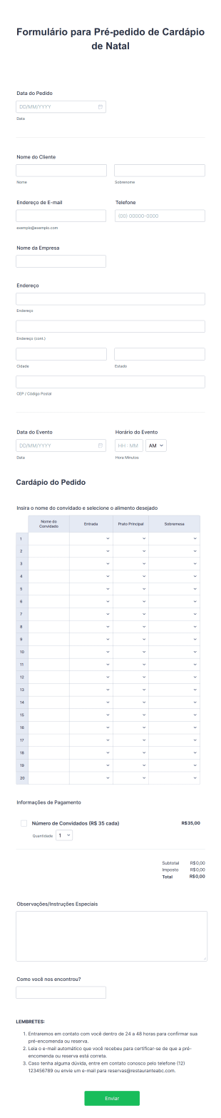 Formulário Para Pré Pedido De Cardápio De Natal Form Template